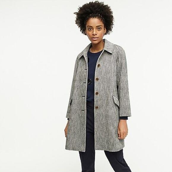 J. Crew Herringbone Car Coat Wool Overcoat Gray Winter - Picture 1 of 11
